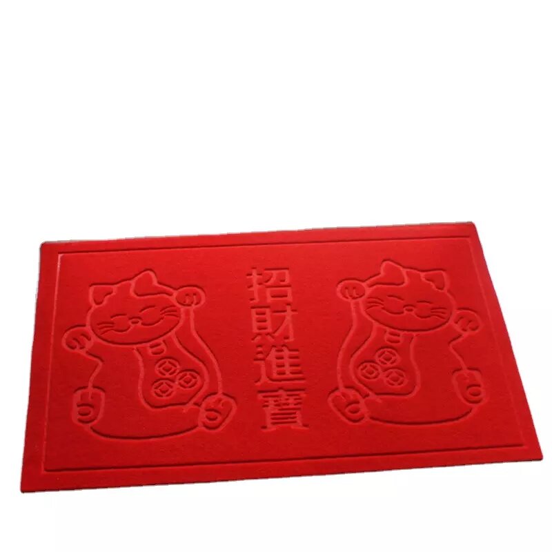 Custom Indoor Non Slip Door Mat Entrance Welcome Doormat Embossed Polyester Red Rug